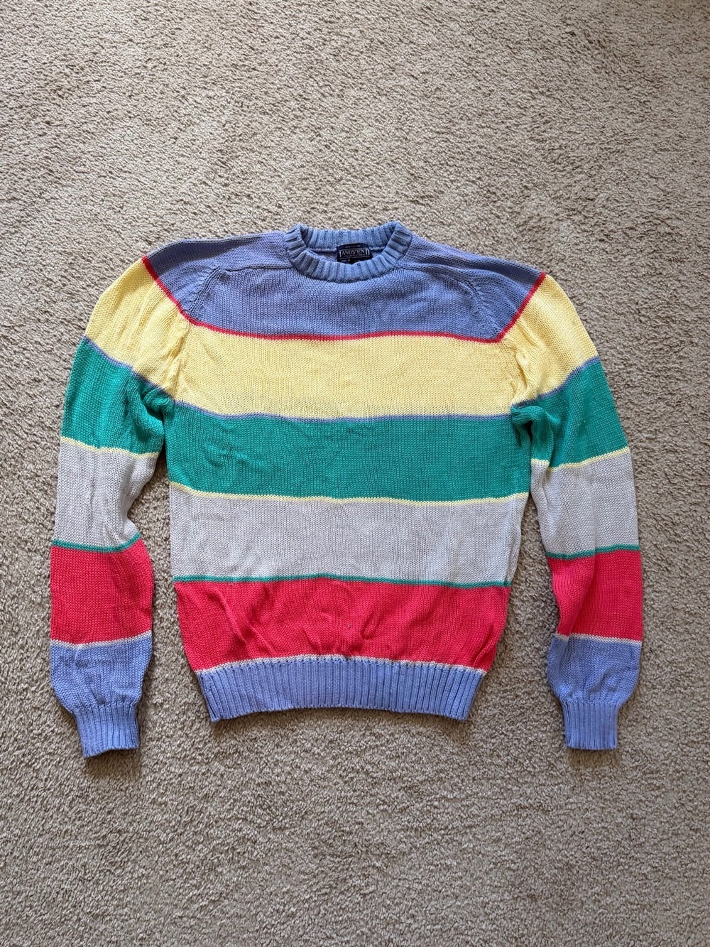 VTG ~ 1980s ~ Lands' End ~ Color Block Stripe Sweater ~ Cotton ~ Size L